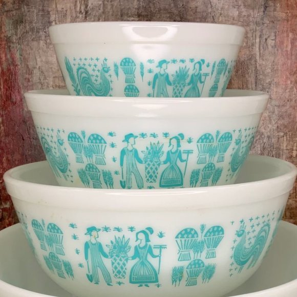 Pyrex Other - Vintage Turquoise Blue Butterprint Amish PYREX Nesting Mixing Bowls